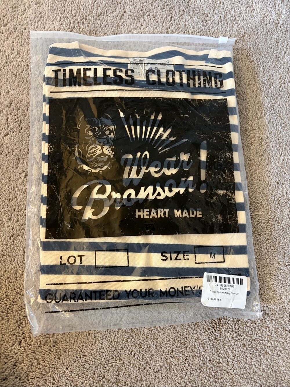 Bronson Breton Striped Tee - Navy & Apricot size 38